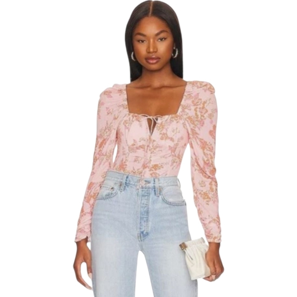 FREE PEOPLE Hilary longsleeve pink floral blouse boho cottage Core Romantic NWT